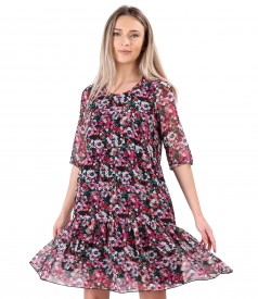 Dress with ruffles printed with floral motifs
