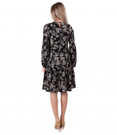 Dress with ruffles made of viscose printed with floral motifs