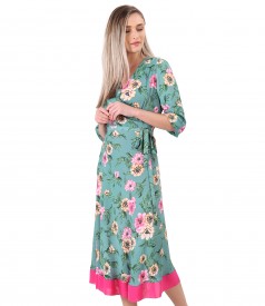 Printed dress with floral motifs and cord at the waist