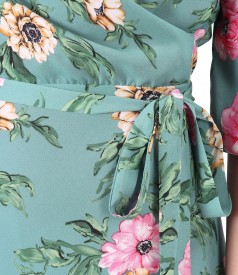 Printed dress with floral motifs and cord at the waist