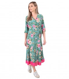 Printed dress with floral motifs and cord at the waist