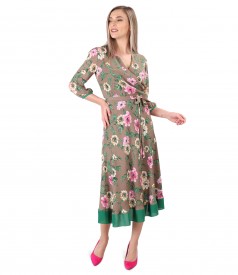 Printed dress with floral motifs and cord at the waist