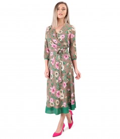 Printed dress with floral motifs and cord at the waist