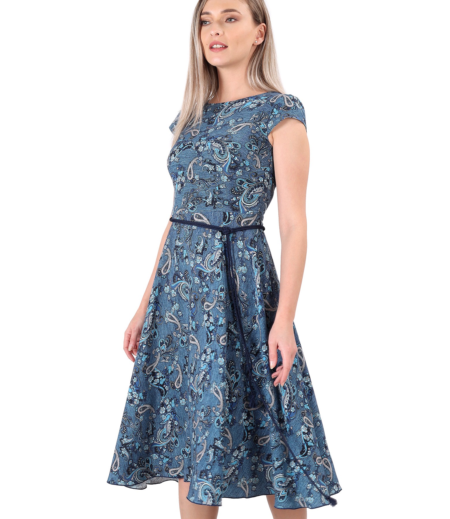 Elegant viscose dress printed with paisley motifs print - YOKKO