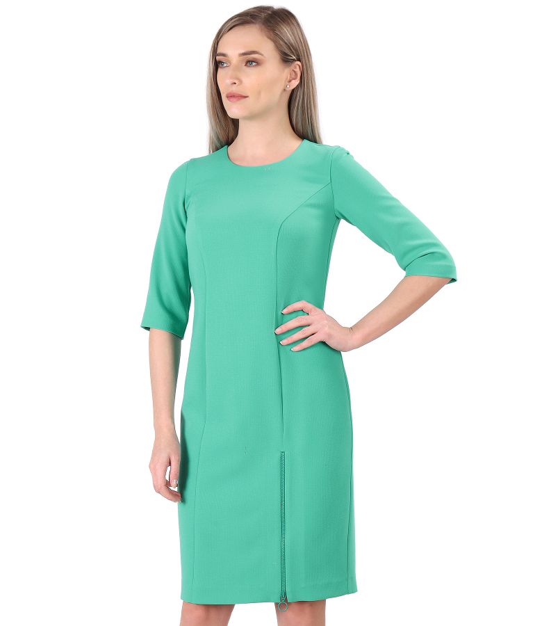 Office dress with zipper on the front green - YOKKO