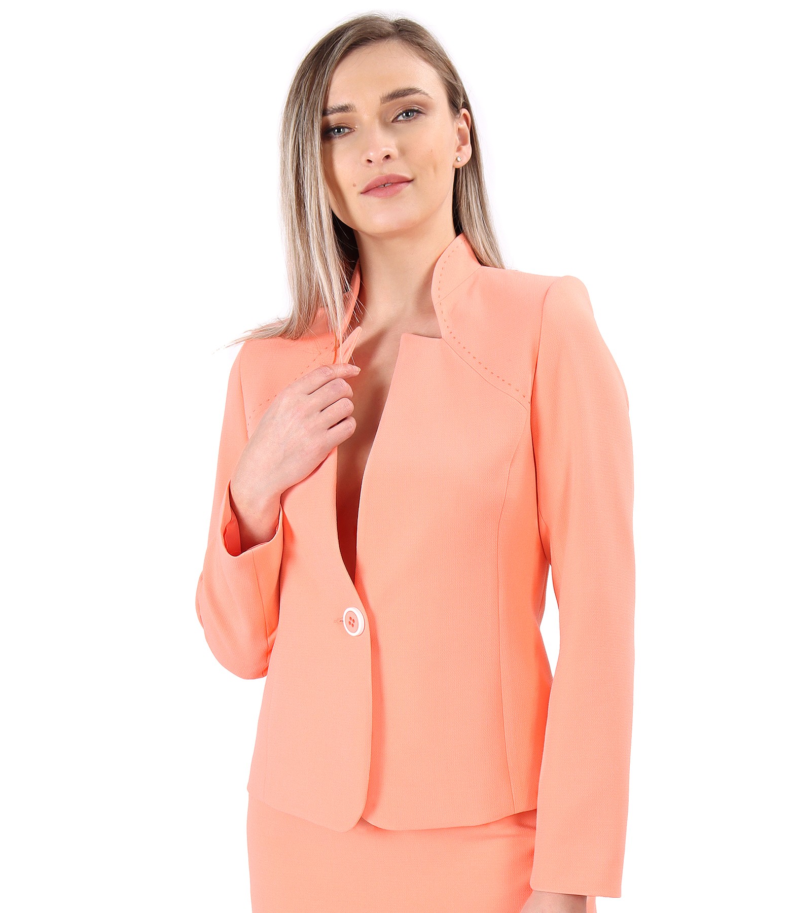 Office jacket made of elastic fabric salmon pink - YOKKO