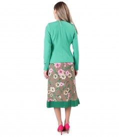 Long dress printed with floral motifs with jacket made of elastic fabric