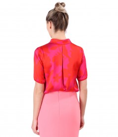 Satin blouse printed with floral motifs