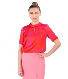 Satin blouse printed with floral motifs