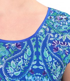 Blouse with veil front printed with flowers