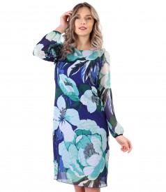 Printed veil midi dress with floral motifs