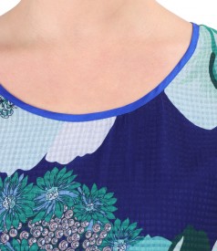 Blouse with veil front printed with flowers