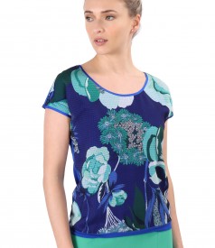 Blouse with veil front printed with flowers