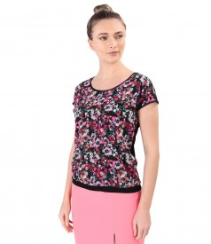 Blouse with veil front printed with flowers