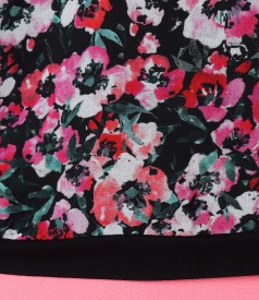 Blouse with veil front printed with flowers