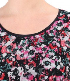 Blouse with veil front printed with flowers