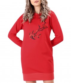 Cotton sweatshirt dress with embroidery applied on the face