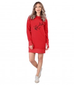 Cotton sweatshirt dress with embroidery applied on the face