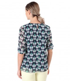 Elegant veil blouse printed with geometric motifs