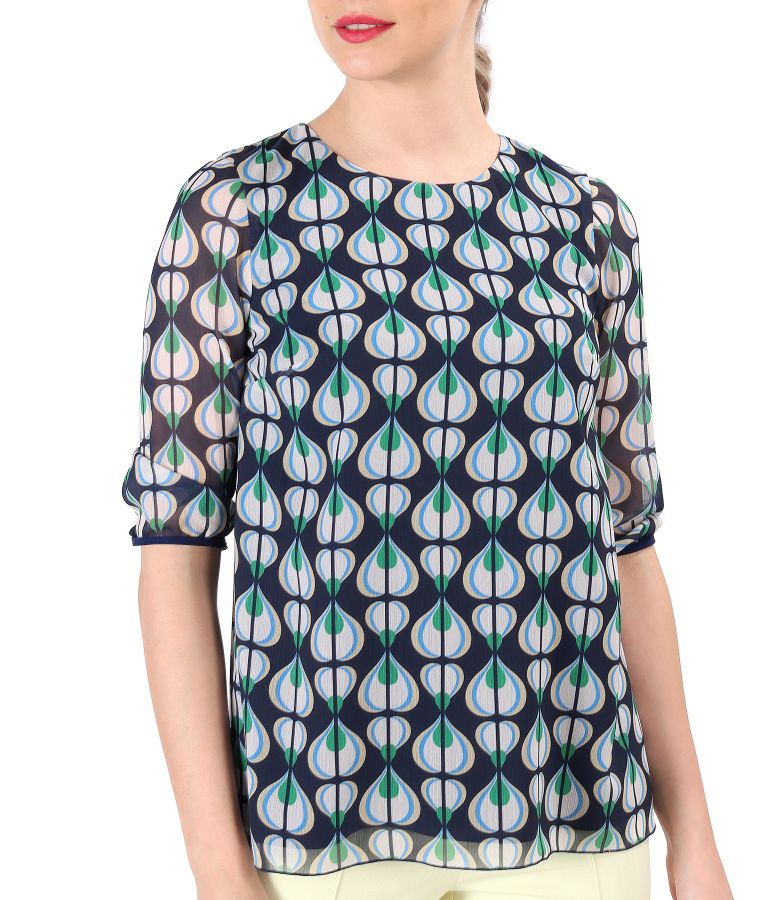 Elegant veil blouse printed with geometric motifs