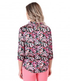 Satin blouse printed with floral motifs