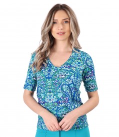 Blouse made of thin elastic jersey printed with floral motifs