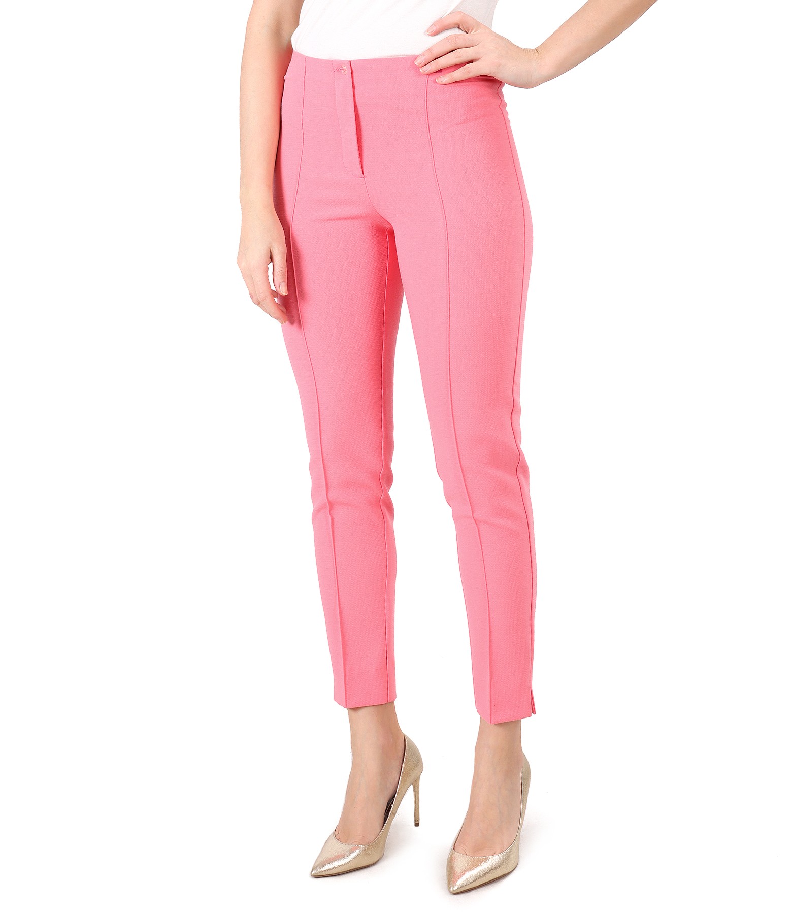 Ankle pants made of elastic fabric pink - YOKKO