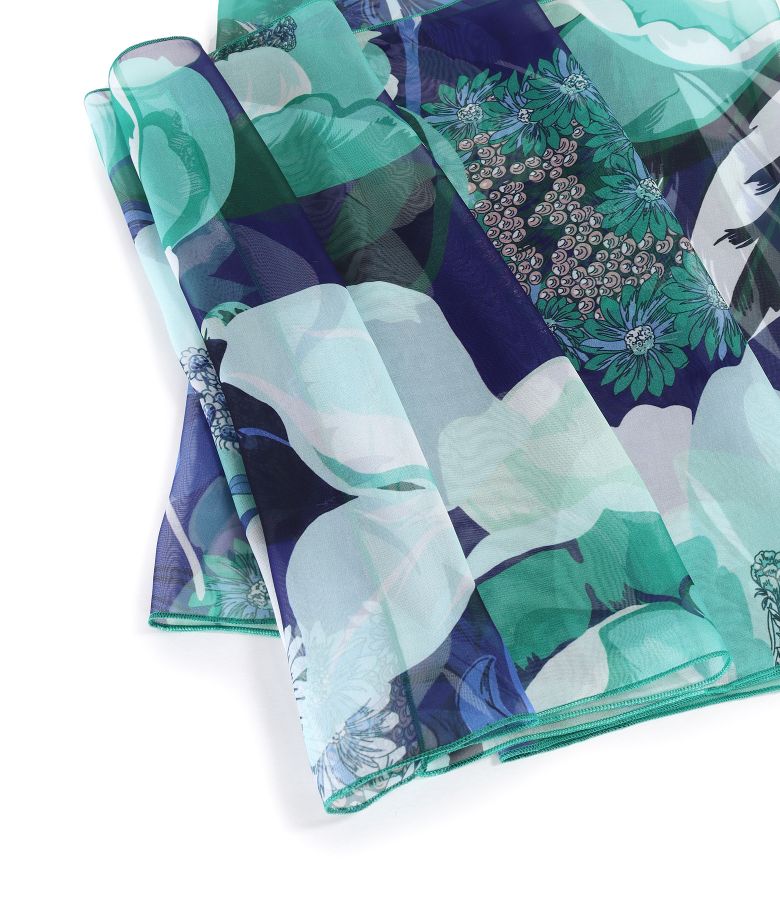 Organza veil scarf printed with floral motifs
