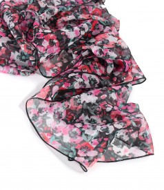 Organza veil scarf printed with floral motifs