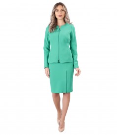 Office women suit with skirt and jacket with zipper on the face