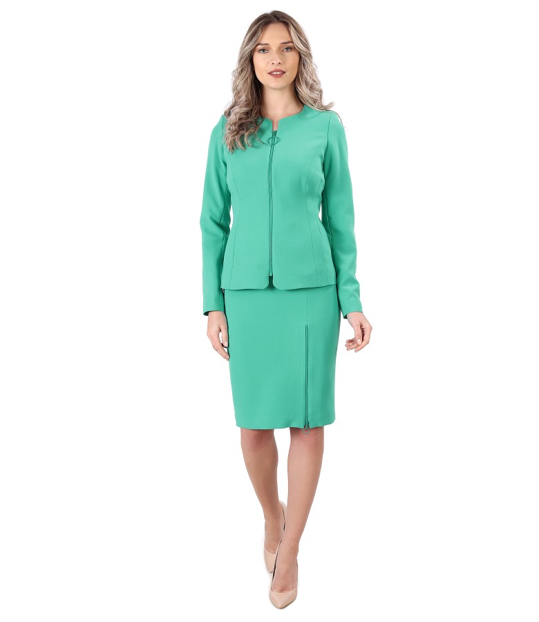 Office women suit with skirt and jacket with zipper on the face