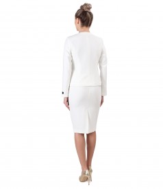 Office women suit with skirt and jacket made of white elastic fabric