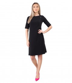 Flared office dress with decorative stitching