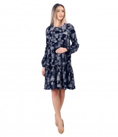 Dress with ruffles made of viscose printed with floral motifs