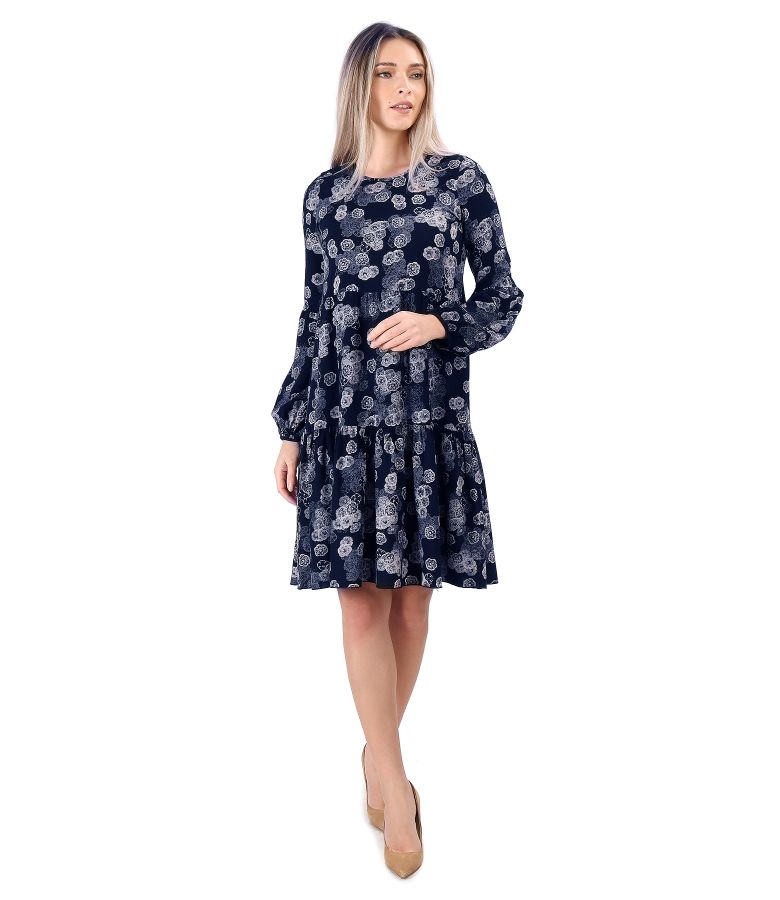 Dress with ruffles made of viscose printed with floral motifs navy blue ...