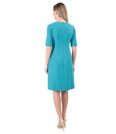 Flared office dress with decorative stitching