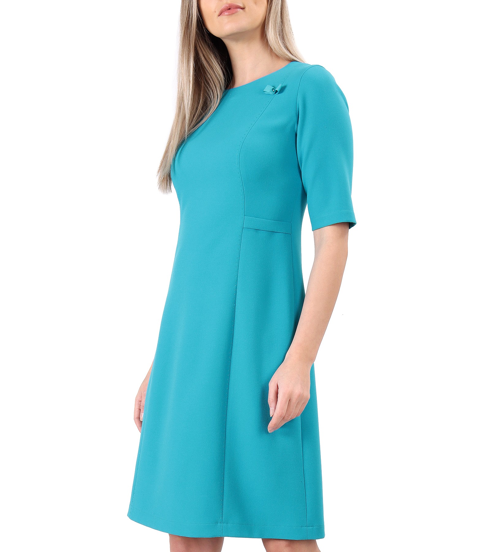 Flared office dress with decorative stitching celestial blue - YOKKO