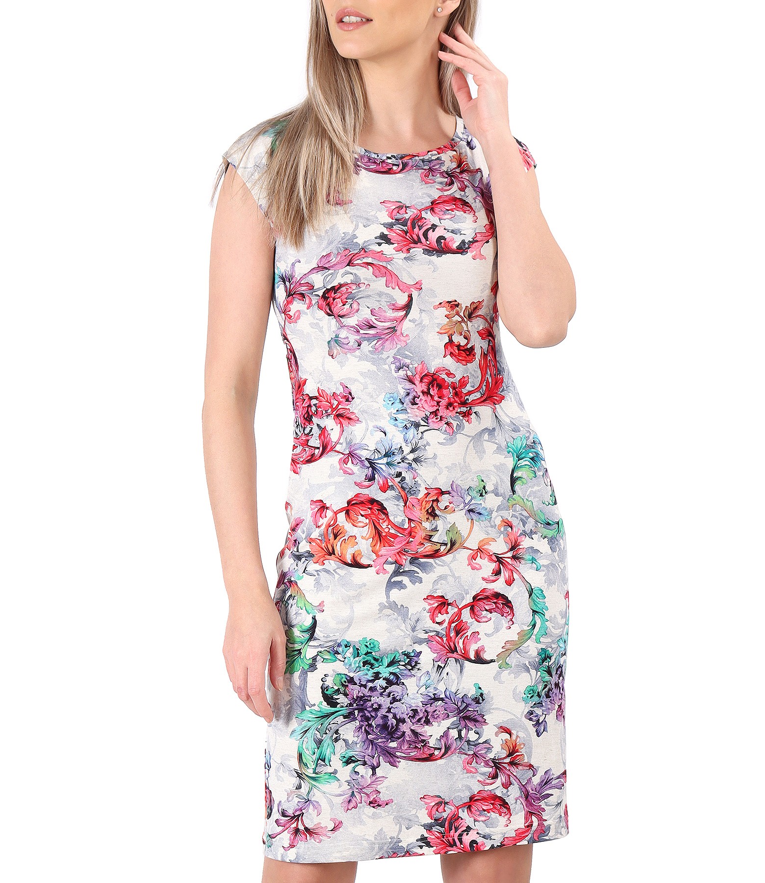 Elastic jersey dress with viscose and linen print - YOKKO