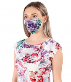 Reusable elastic jersey mask with floral motifs