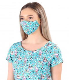 Reusable elastic jersey mask with floral motifs