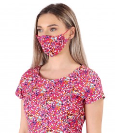 Reusable elastic jersey mask with floral motifs