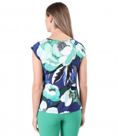 Printed jersey blouse with dropped shoulders