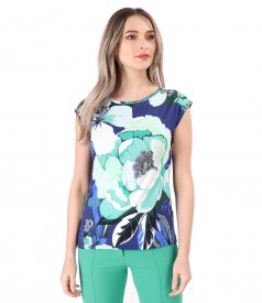 Printed jersey blouse with dropped shoulders