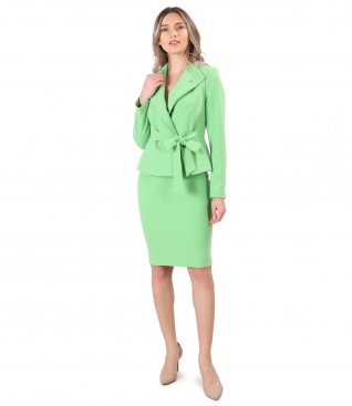 Office women suit with jacket with waist cord and tapered skirt