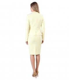 Office women suit with jacket with drawstring at the waist and skirt