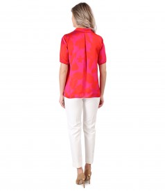 Ankle pants with stripe on the front with printed satin blouse