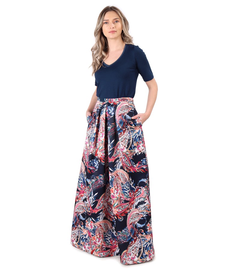 Smart/casual outfit with long skirt and elastic jersey blouse - YOKKO