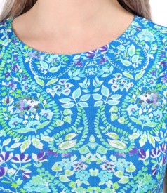 Printed jersey blouse with dropped shoulders