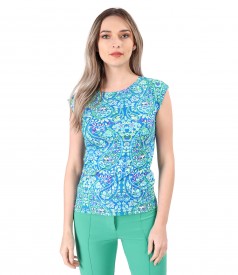 Printed jersey blouse with dropped shoulders