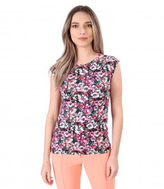 Printed jersey blouse with dropped shoulders